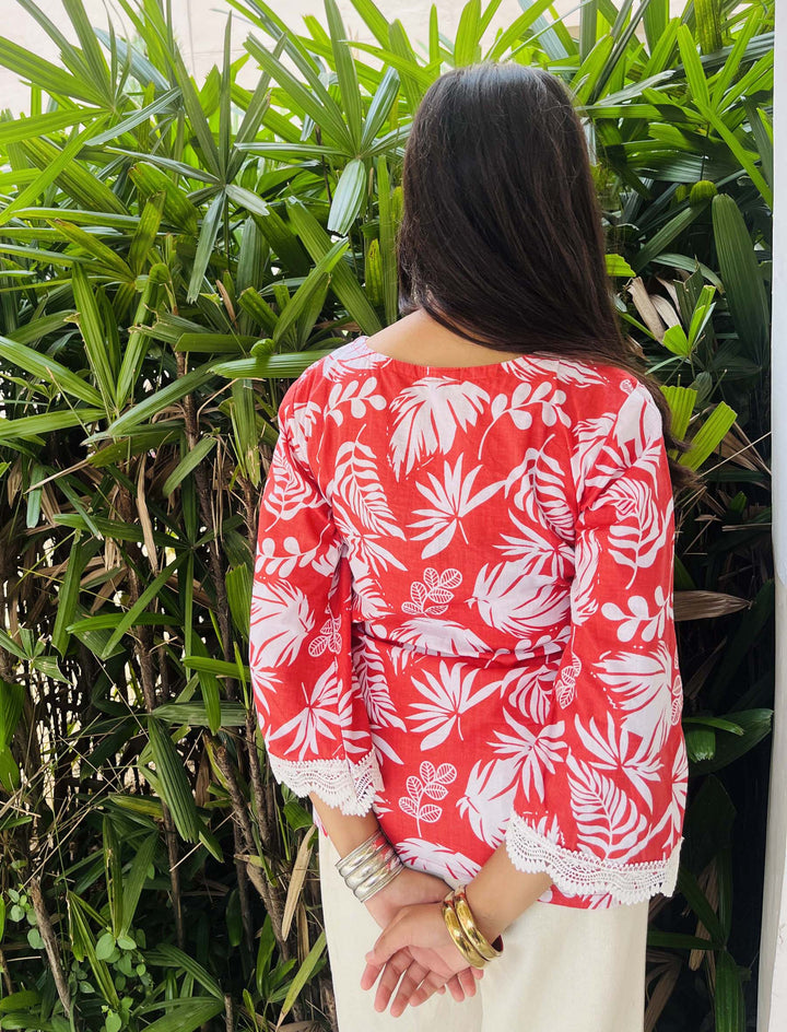 Amaira Pink Printed Cotton Square Neck Pintresty Top - Anasiya