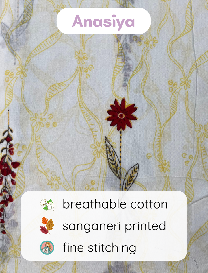 Nyra White Butti Cotton Printed Knee Length Pintresty Kurti With Beads Lace - Anasiya